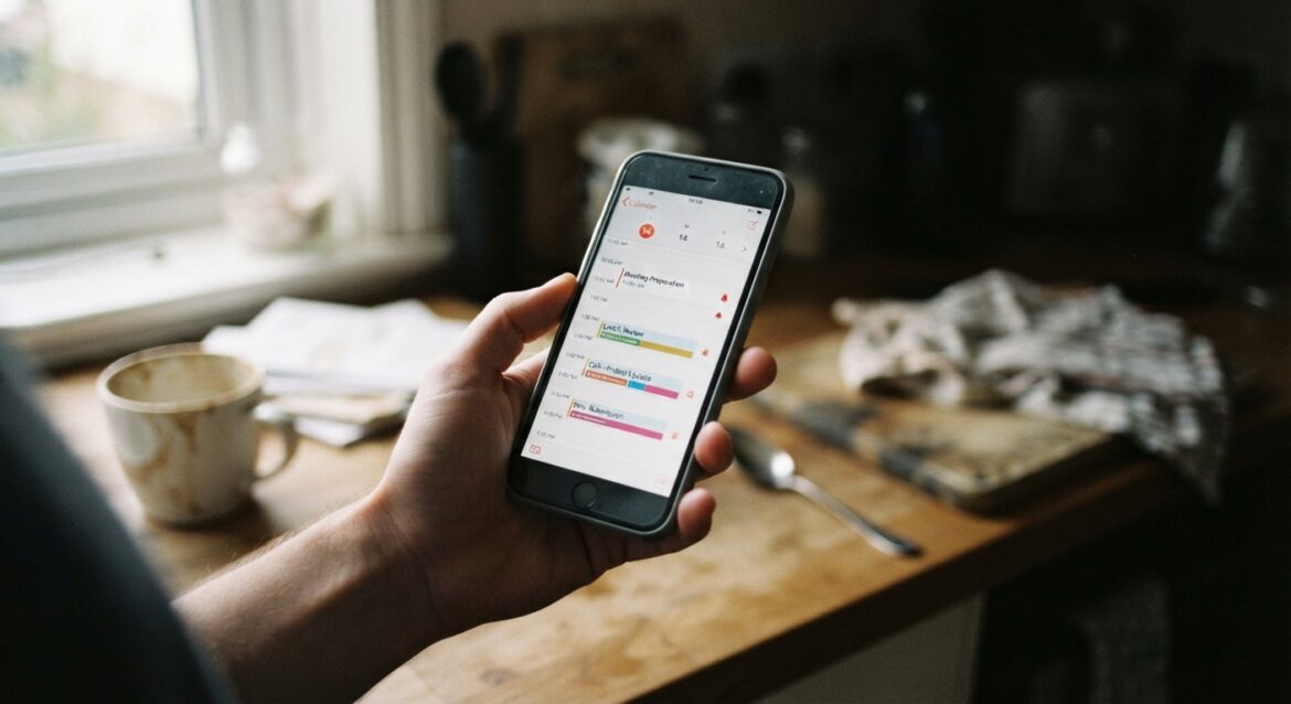a smartphone calendar app with several reminder alerts set