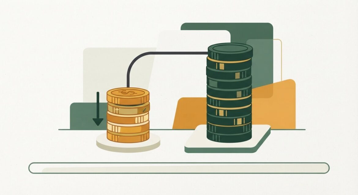 two stacks of coins representing a discounted and full price