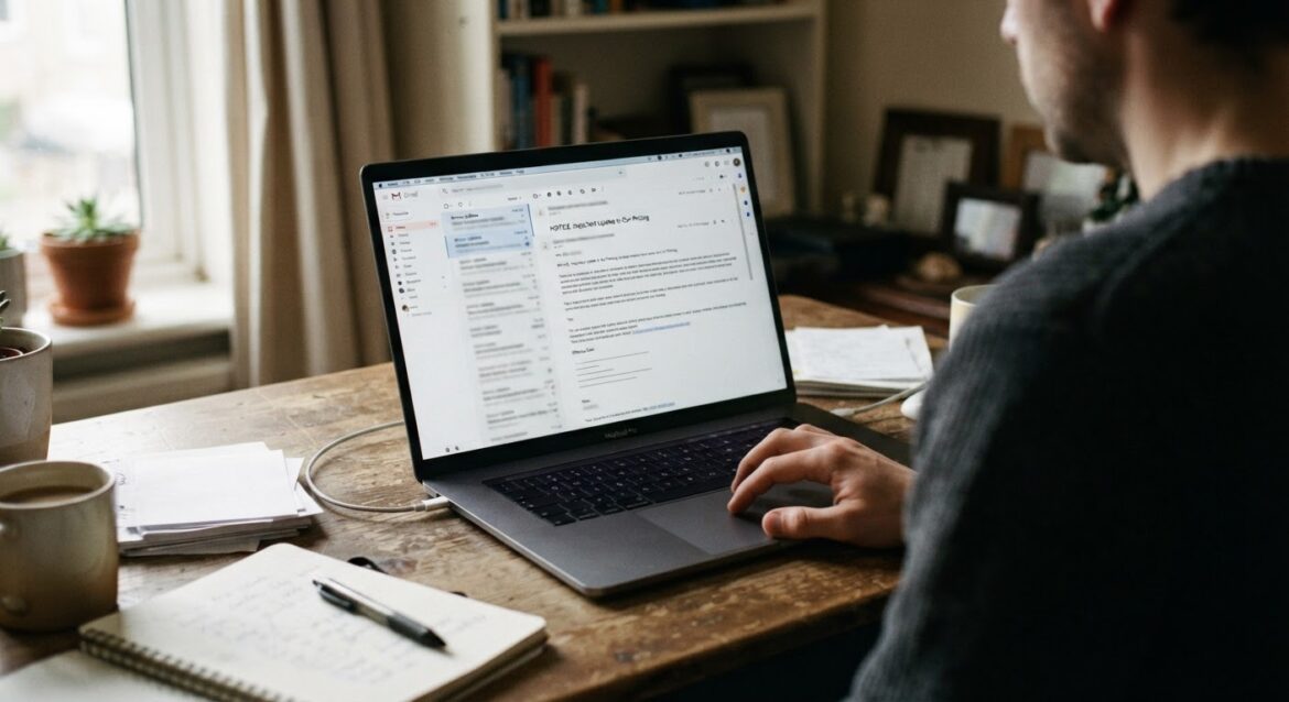 an email inbox with a price-increase notice open on screen