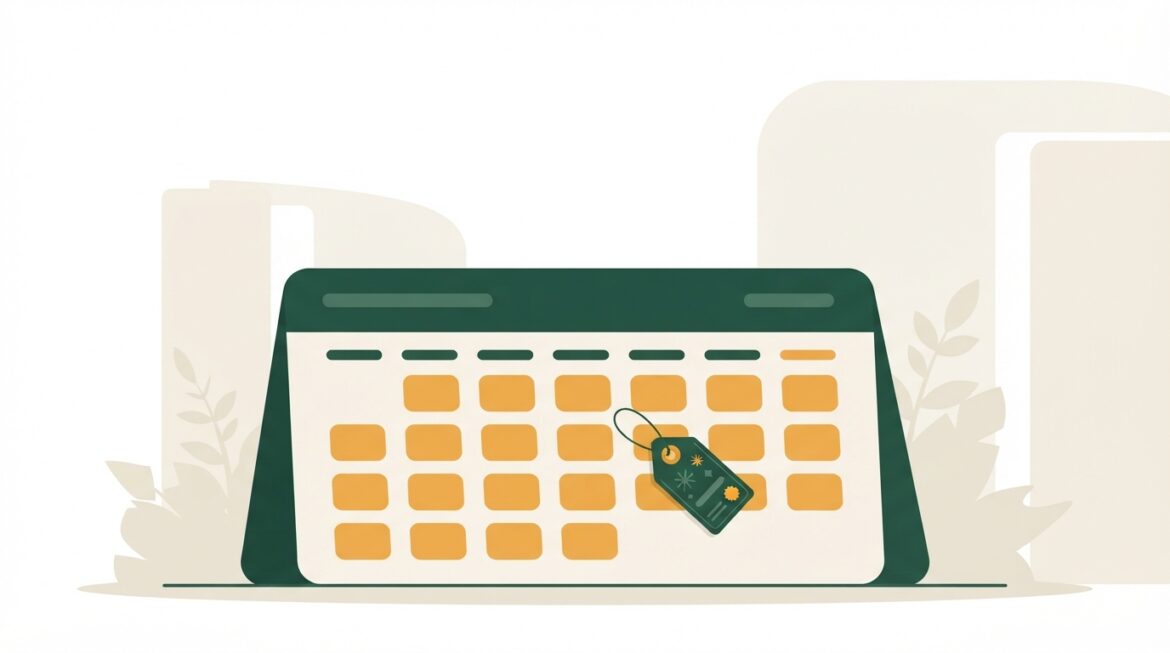 a single calendar month page with a small discount tag on it