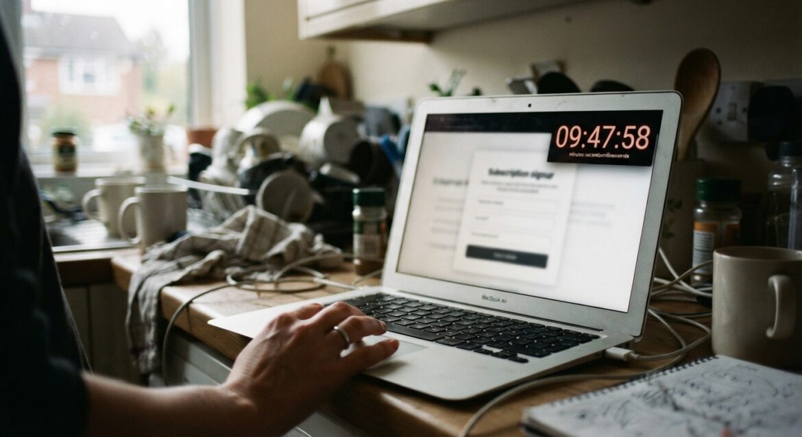 a countdown clock overlapping a subscription signup screen