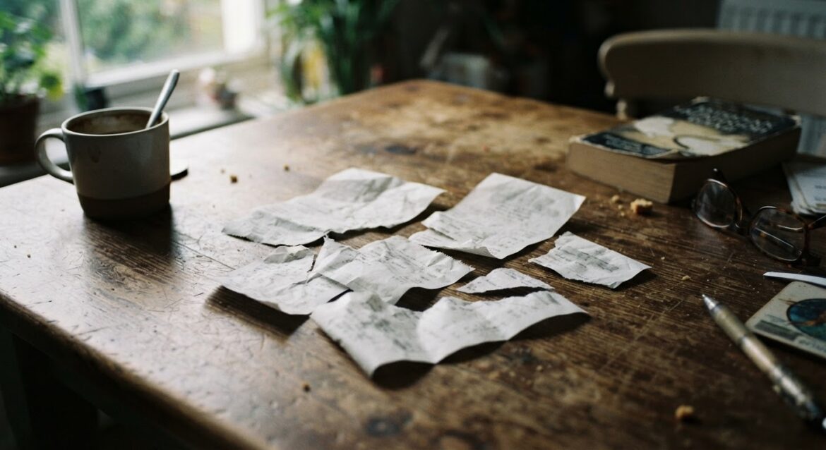 a torn annual subscription receipt on a table