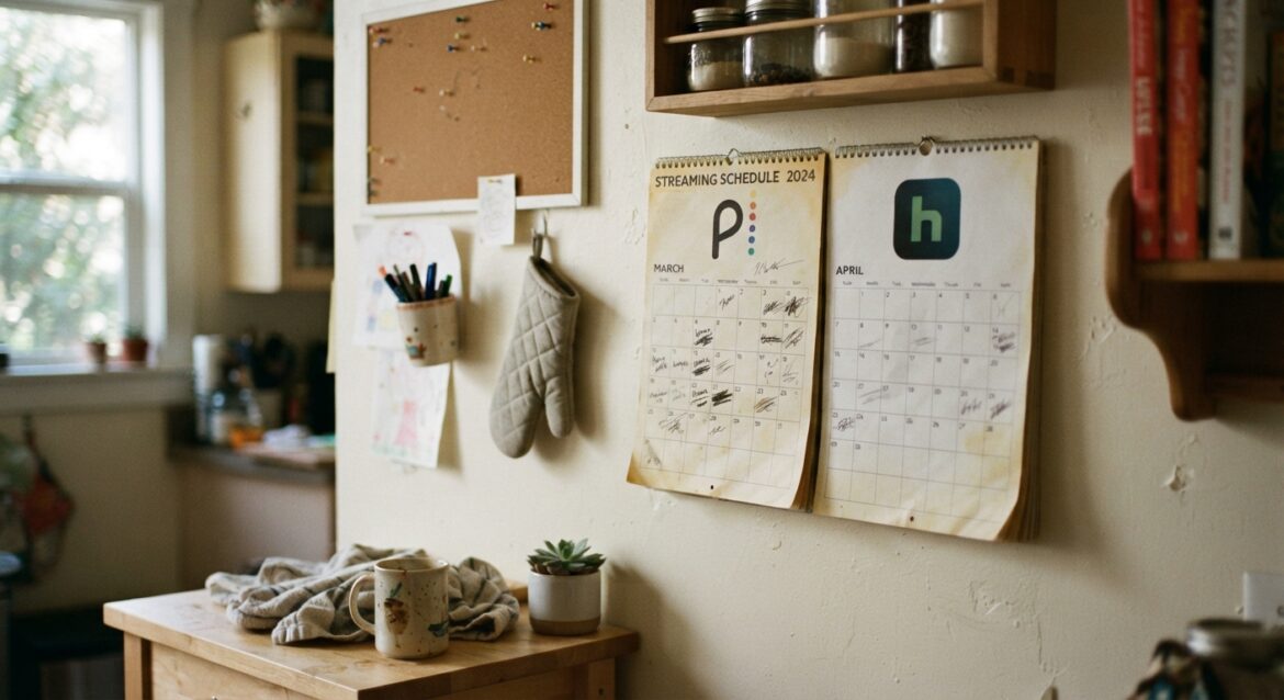 A calendar with different streaming service logos placed in alternating months