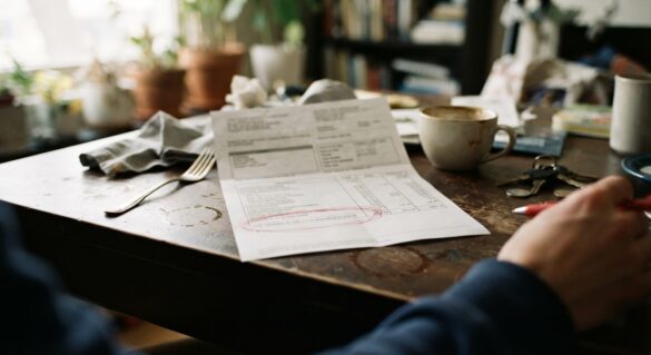 A household bill with a new small-print fee line item circled in red pen