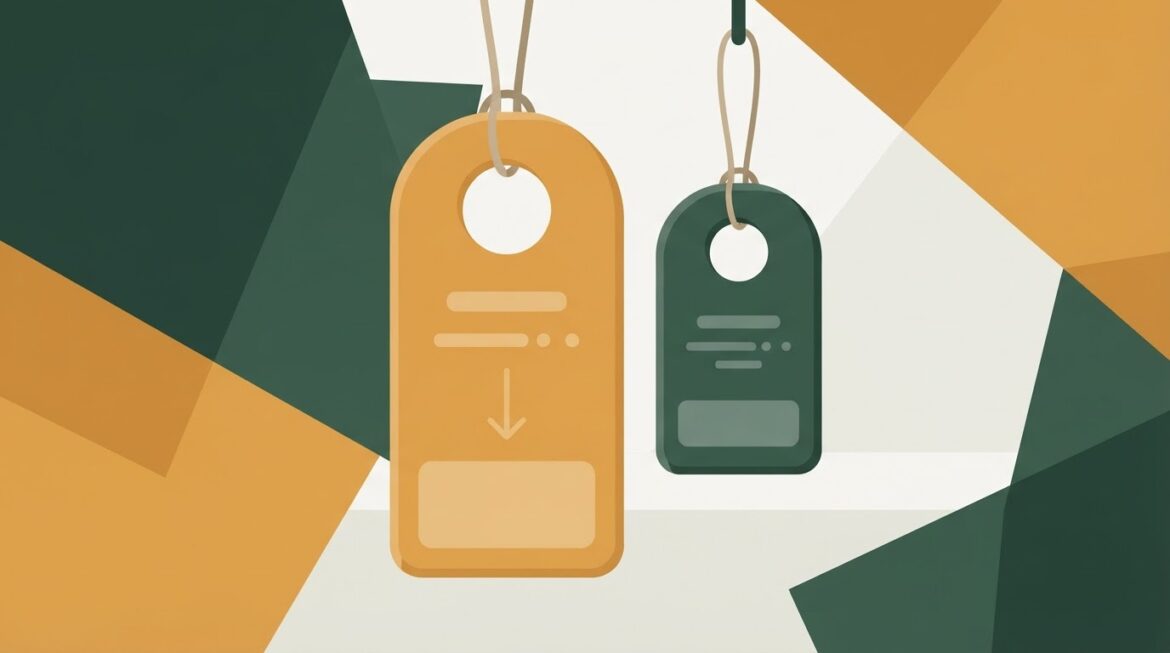 Two price tags side by side, one marked 'new customer' and one marked 'current customer,' showing a visible price gap