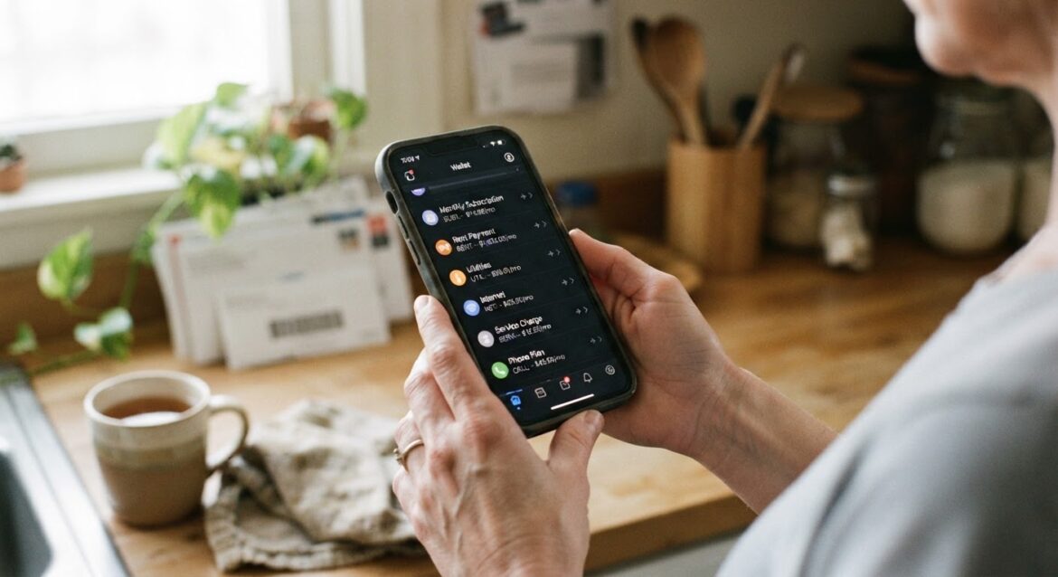 a smartphone showing a digital wallet app with a list of recurring payments