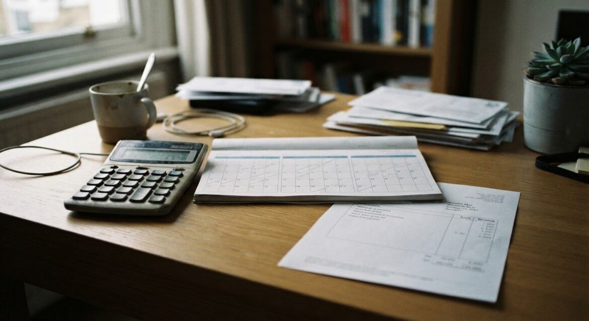 A calculator and calendar showing three-month intervals next to a subscription invoice