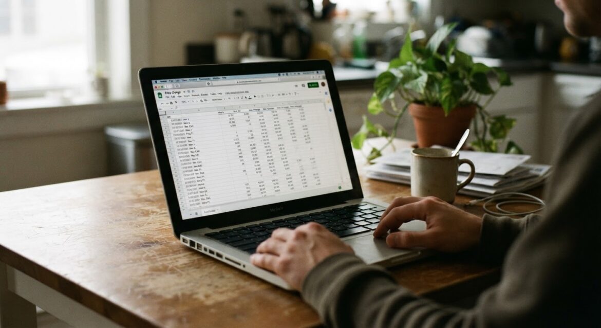 A hand-written or spreadsheet ledger tracking price changes over several months on a laptop screen
