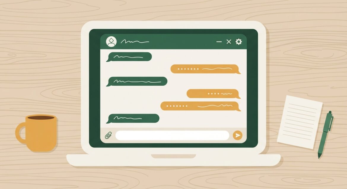 A laptop screen showing a customer service live chat conversation window