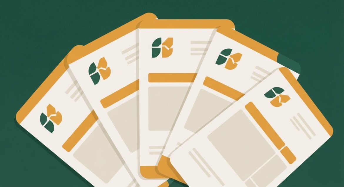 Several household bills fanned out on a table with one company's logo repeated across them