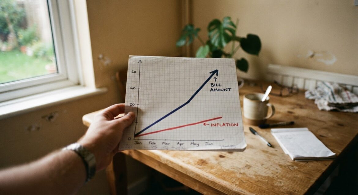 a simple line chart comparing a rising bill amount against an inflation trend line