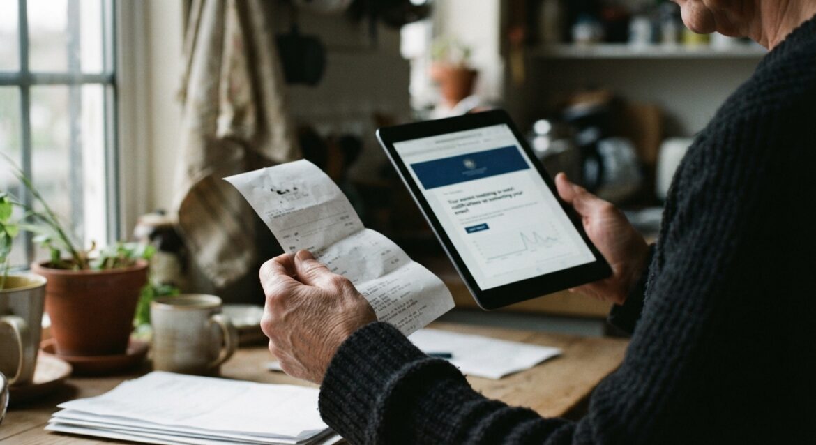 a person holding an annual subscription receipt next to a price increase email on a screen
